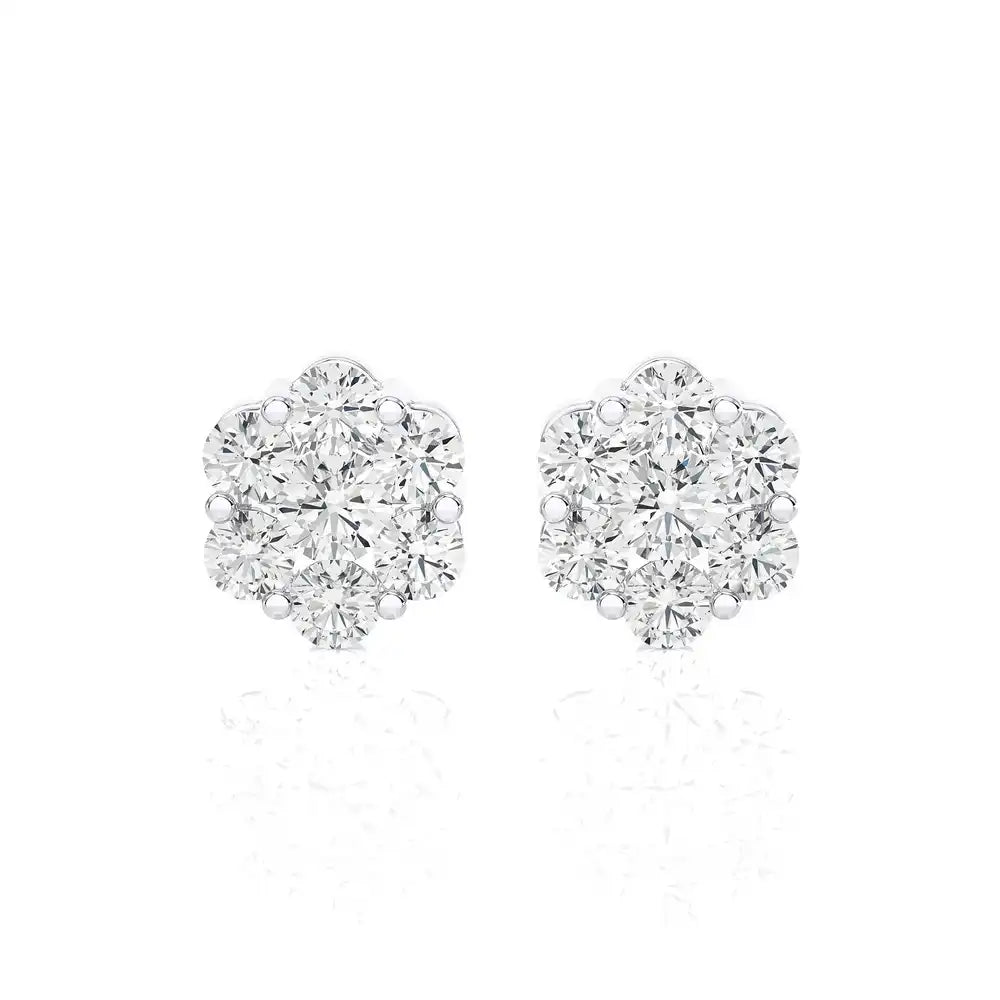1/2 CTW Round Cut Diamond Blossom Floral Stud Earrings