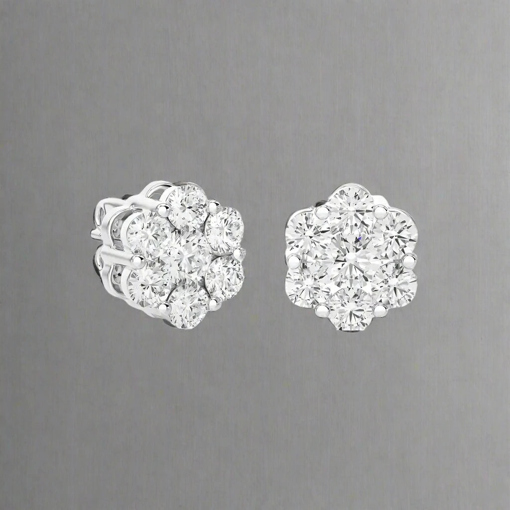 1/2 CTW Round Cut Diamond Blossom Floral Stud Earrings