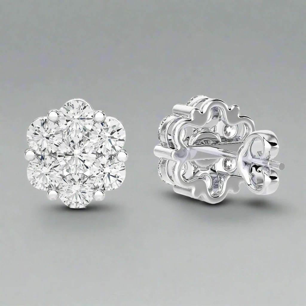 2-1/4 CTW Diamond Delicate Blossom Stud Earrings