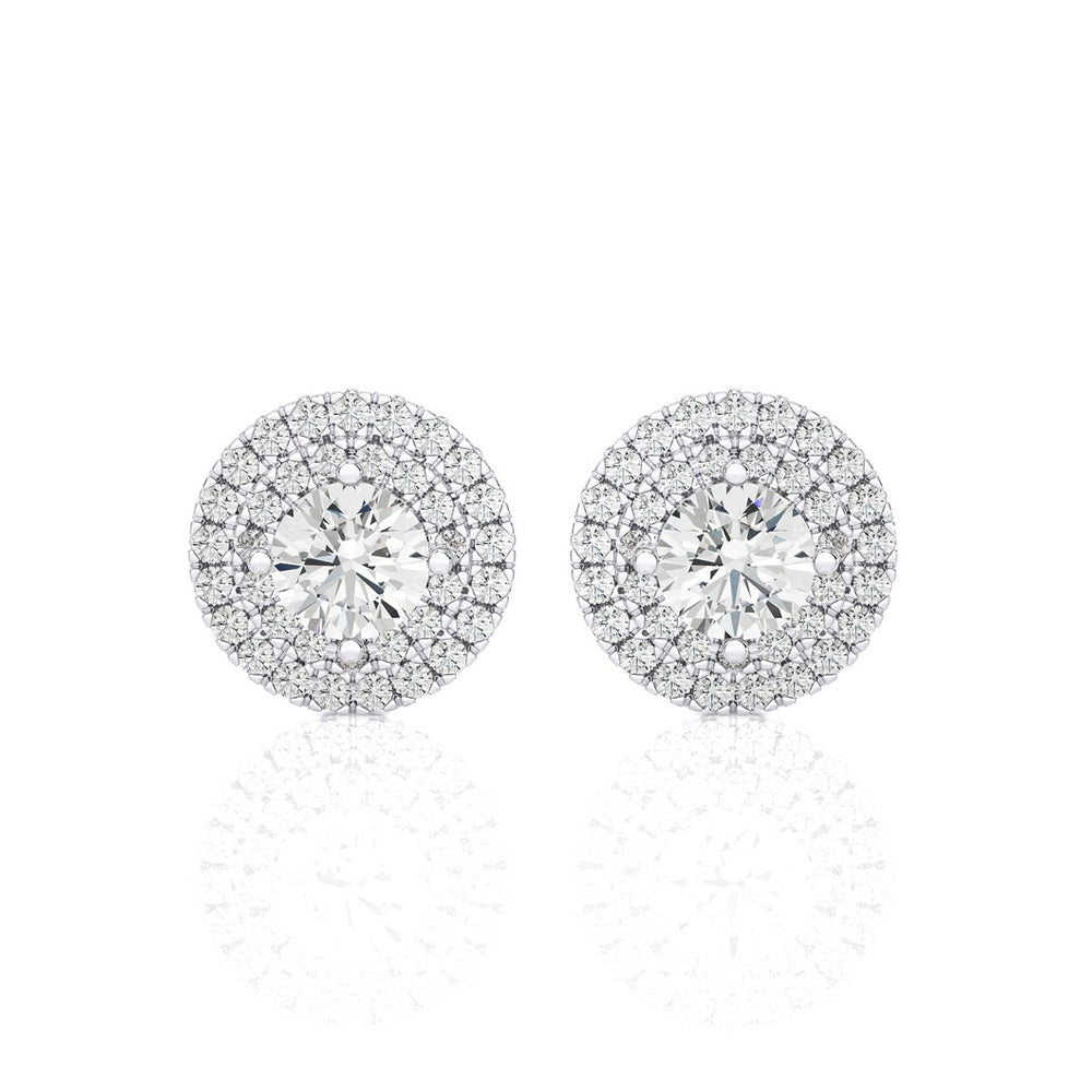 7/8 CTW Diamond Classic Double Halo Studs Earrings GH SI