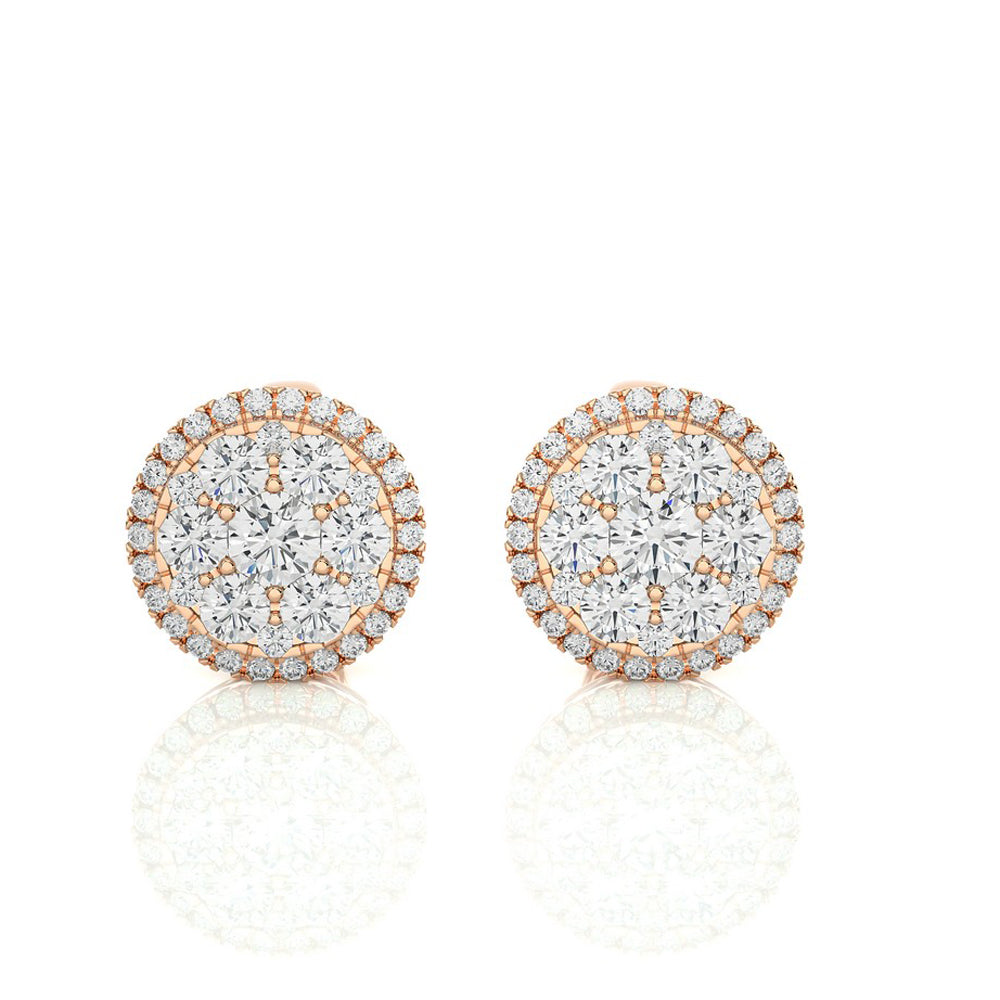 2 CTW Moonlight Round Cluster Diamond Luxurious Stud Earring