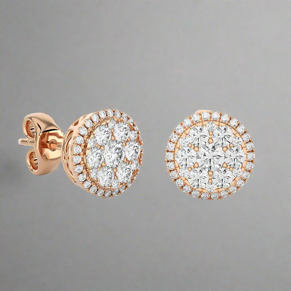 2 CTW Moonlight Round Cluster Diamond Luxurious Stud Earring