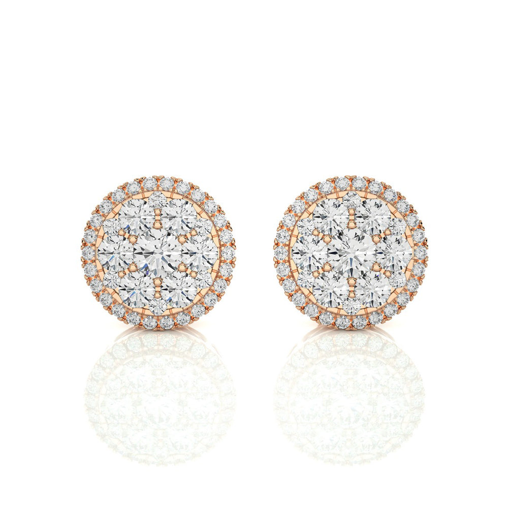 1-1/6 CTW Natural Diamond Round Cluster Stud Earrings