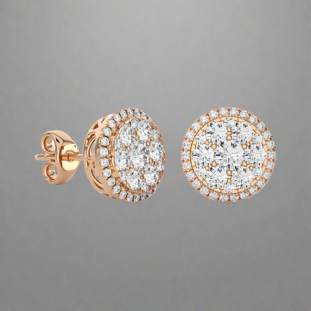 1-1/6 CTW Natural Diamond Round Cluster Stud Earrings