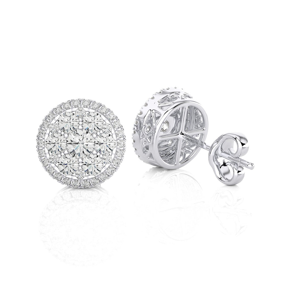 1-1/6 CTW Natural Diamond Round Cluster Stud Earrings