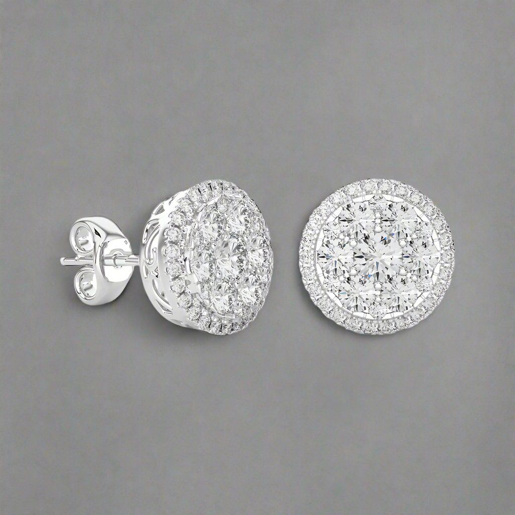 1-1/6 CTW Natural Diamond Round Cluster Stud Earrings