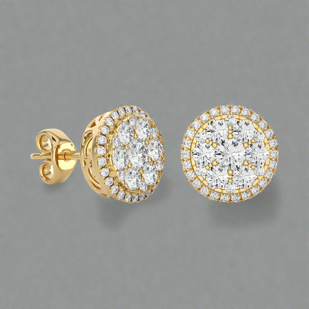 1-1/6 CTW Natural Diamond Round Cluster Stud Earrings