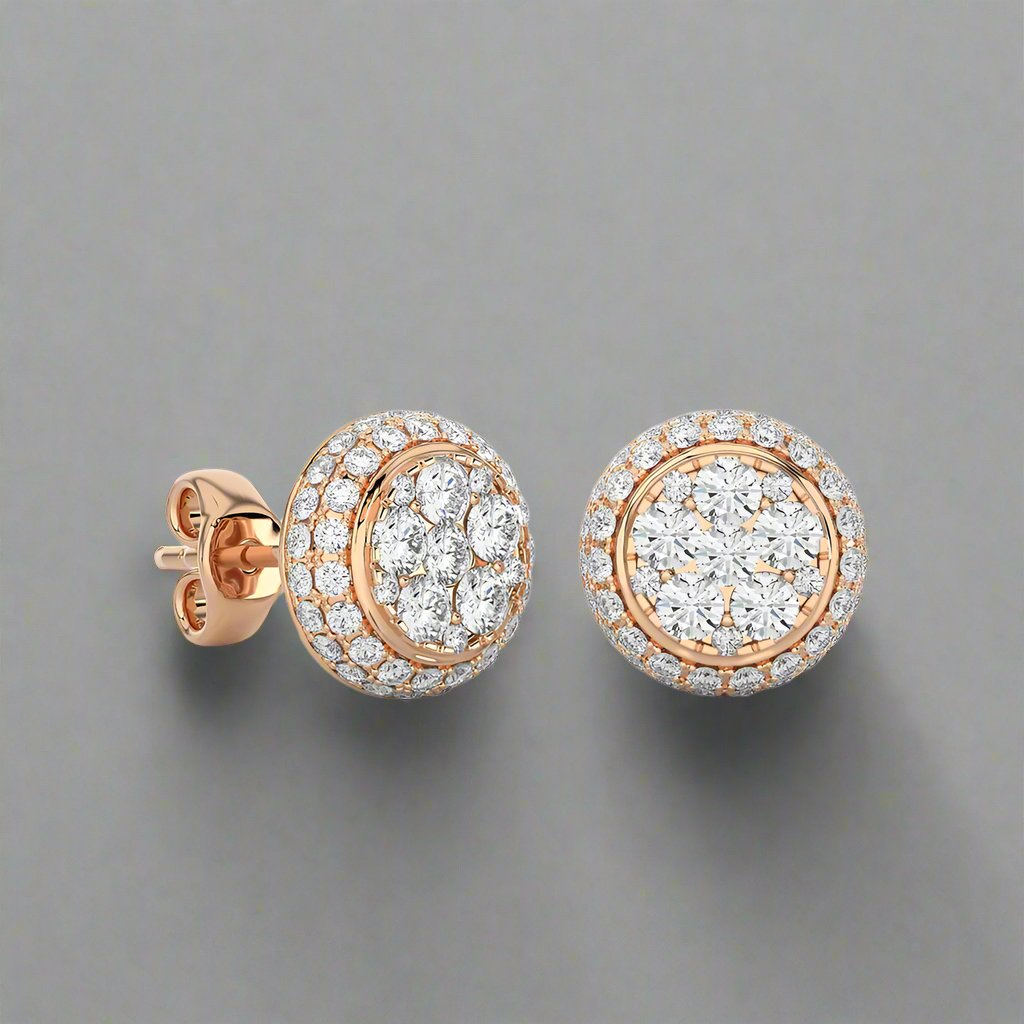 7/8 CTW Moonlight Round Cluster with Micro-Pave Halo Stud Earring.