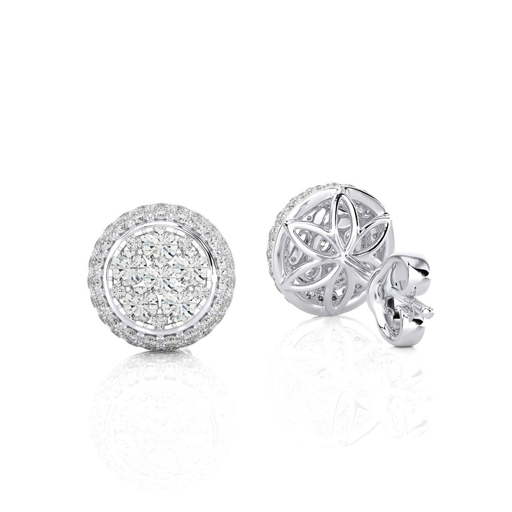 7/8 CTW Moonlight Round Cluster with Micro-Pave Halo Stud Earring.