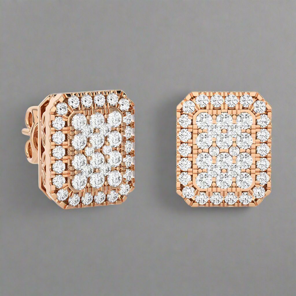 5/8 CTW Moonlight Elongated Cushion Shaped Cluster Stud Earring.