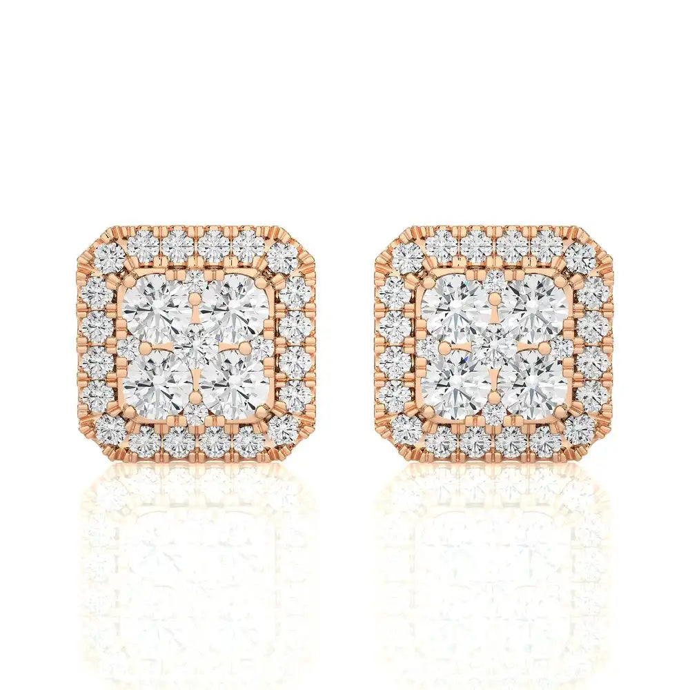 1 CTW Elegant Cushion Cluster Diamonds Halo Stud Earring