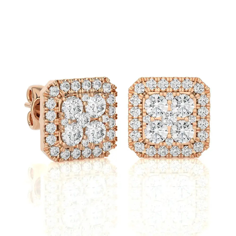 1 CTW Elegant Cushion Cluster Diamonds Halo Stud Earring