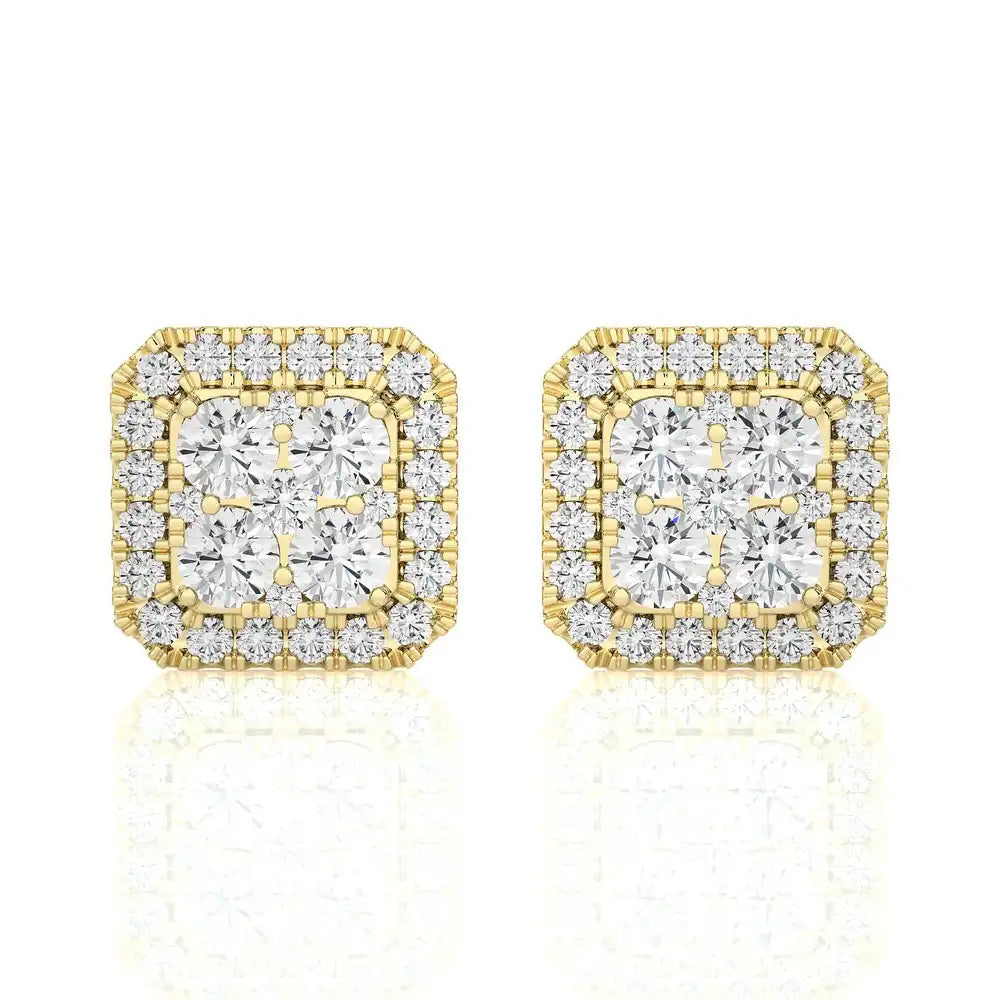 1 CTW Elegant Cushion Cluster Diamonds Halo Stud Earring