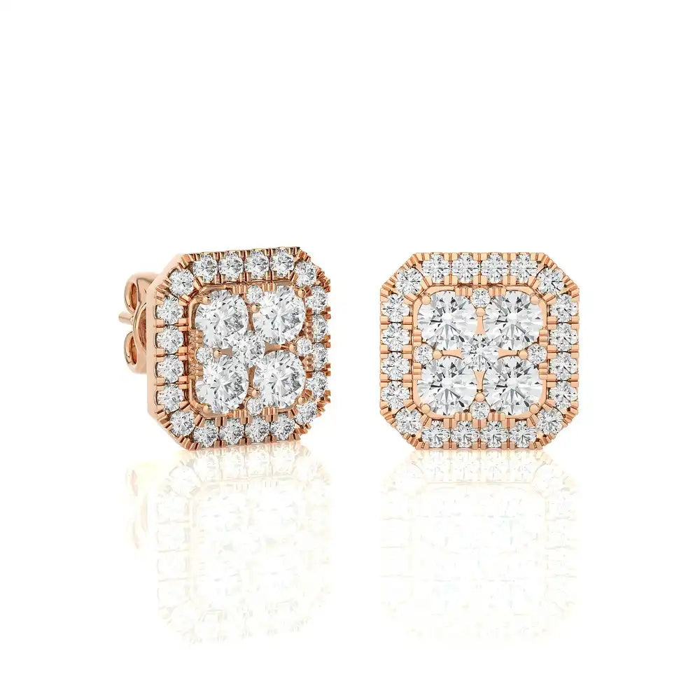 1-1/2 CTW Moonlight Cushion Cluster Diamond Stud Earring