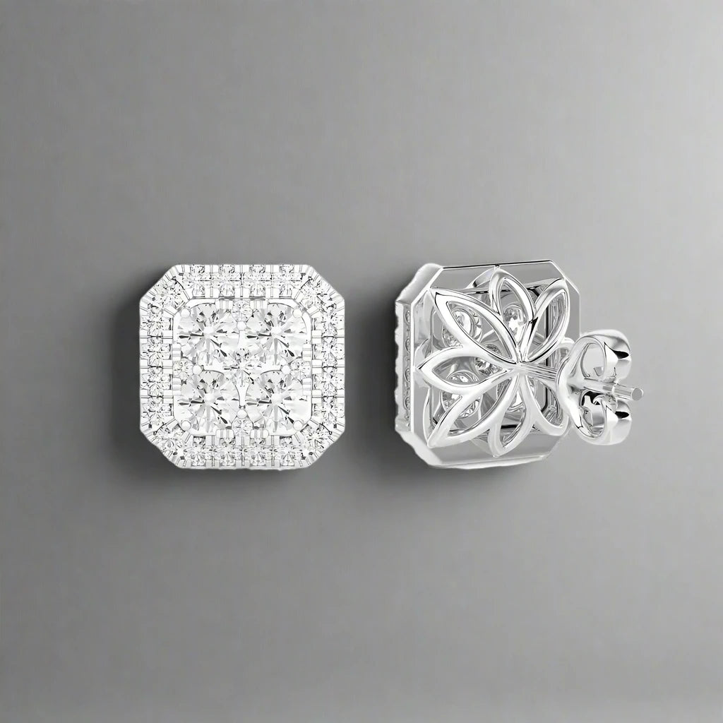 1-1/2 CTW Moonlight Cushion Cluster Diamond Stud Earring