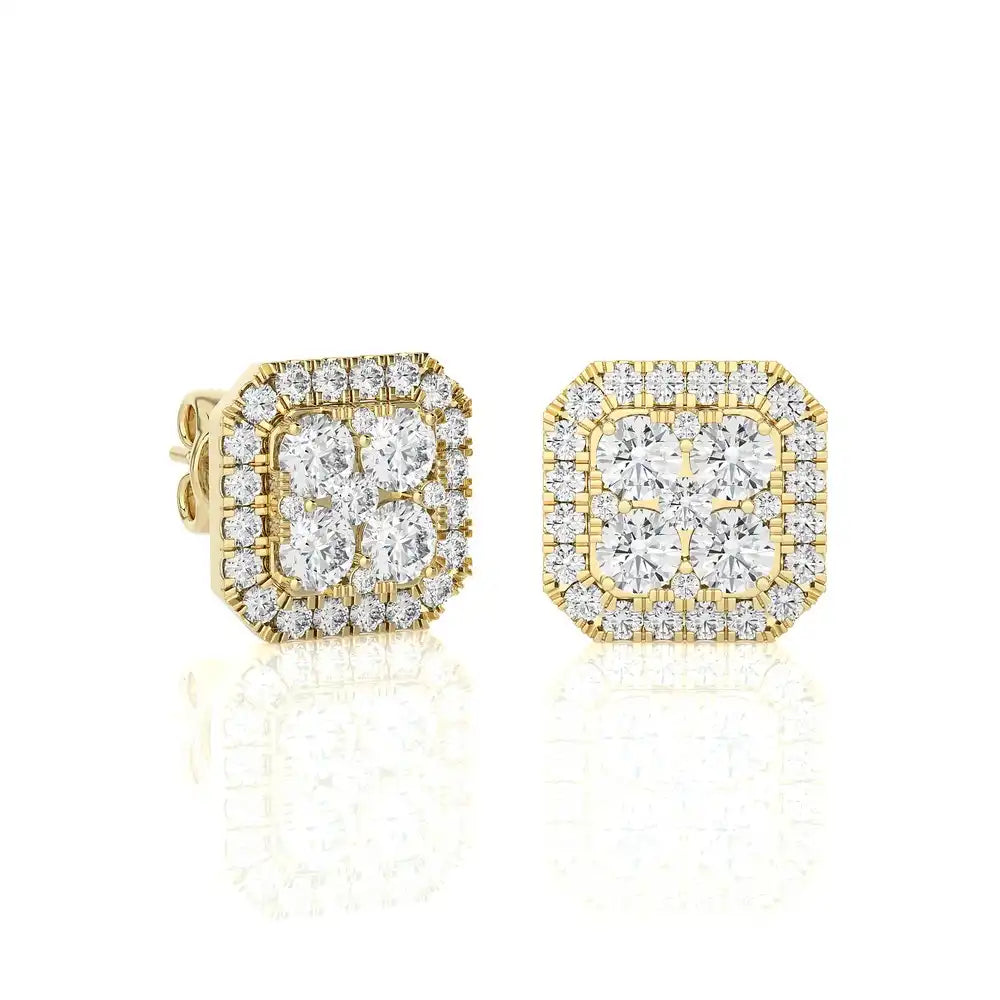 1-1/2 CTW Moonlight Cushion Cluster Diamond Stud Earring