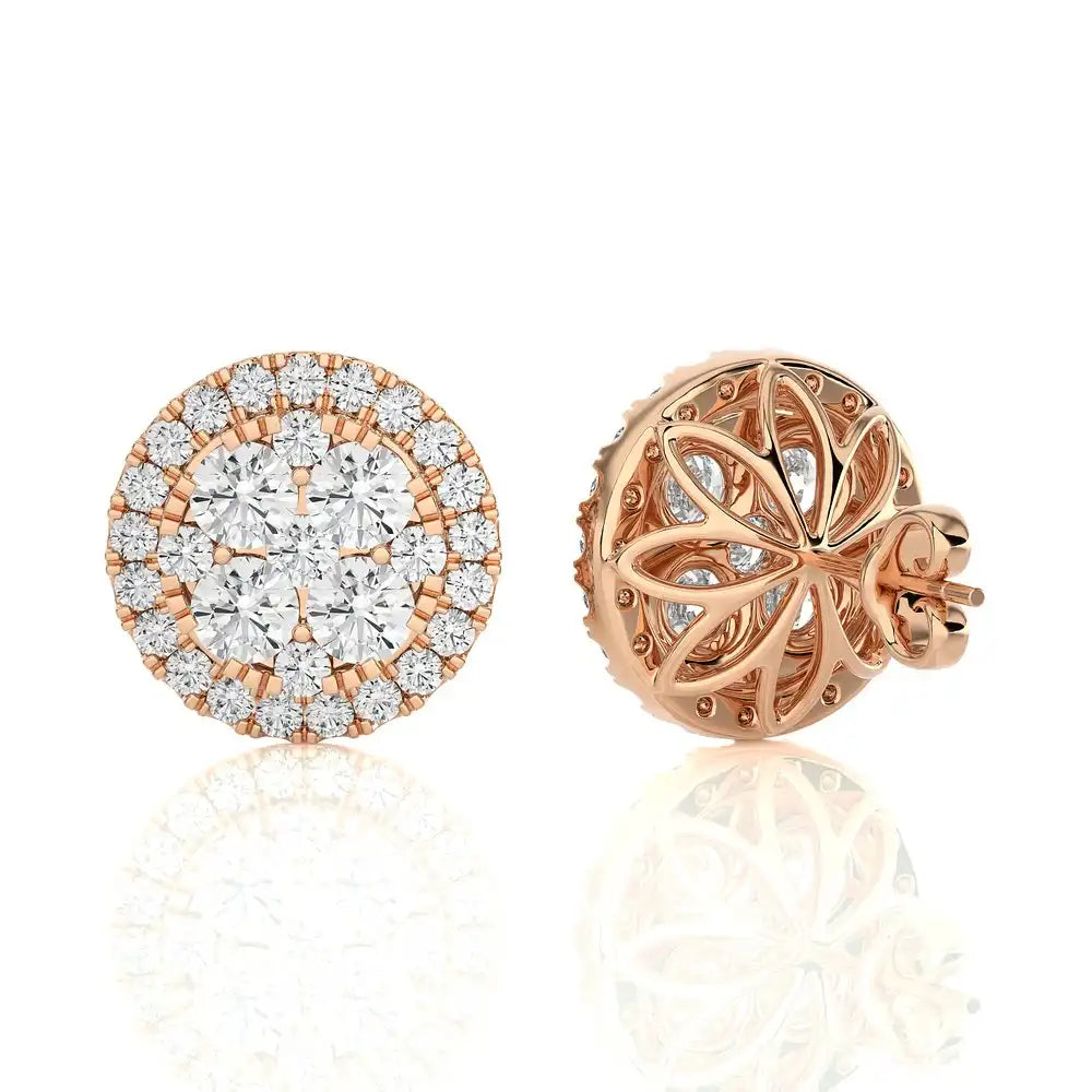 1-1/4 CTW Classic and Timeless Moonlight Cluster Stud Earring with Halo