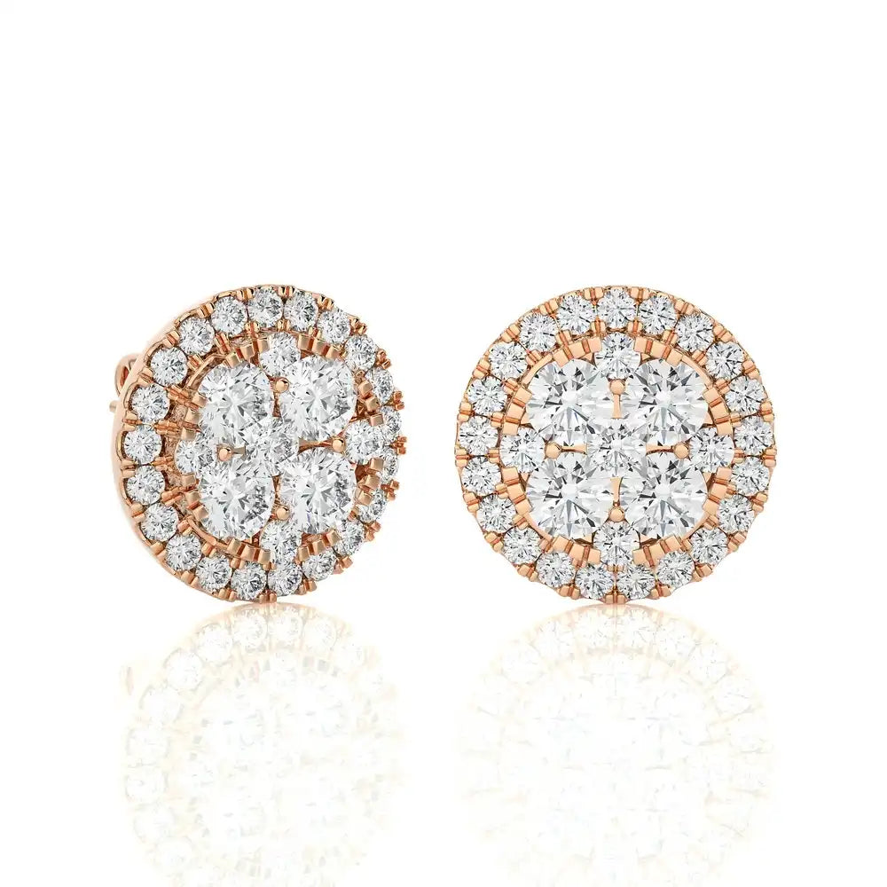 1-1/4 CTW Classic and Timeless Moonlight Cluster Stud Earring with Halo