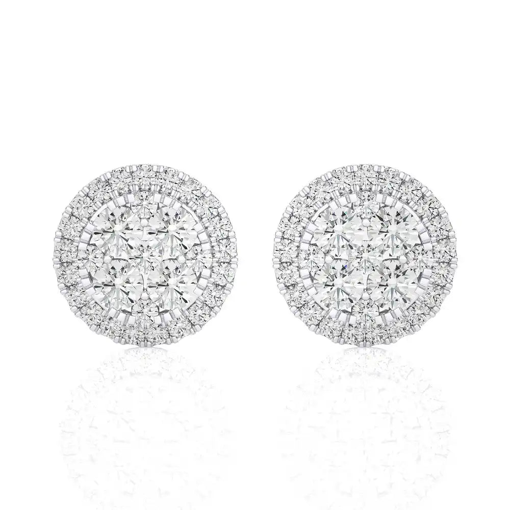 1-1/4 CTW Classic and Timeless Moonlight Cluster Stud Earring with Halo