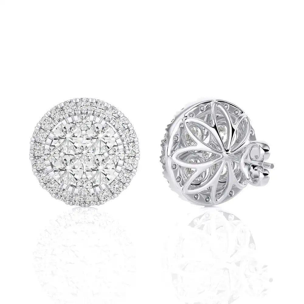 1-1/4 CTW Classic and Timeless Moonlight Cluster Stud Earring with Halo