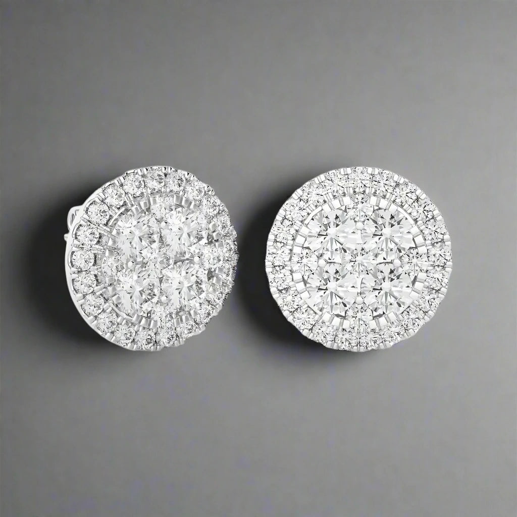 1-1/4 CTW Classic and Timeless Moonlight Cluster Stud Earring with Halo