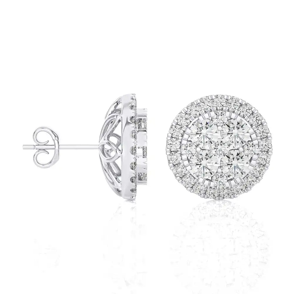 1-1/4 CTW Classic and Timeless Moonlight Cluster Stud Earring with Halo