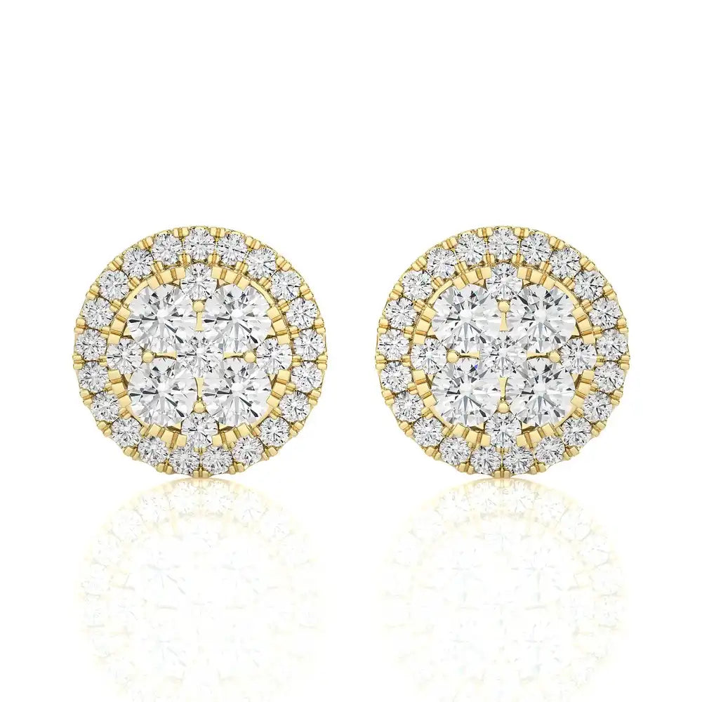 1-1/4 CTW Classic and Timeless Moonlight Cluster Stud Earring with Halo