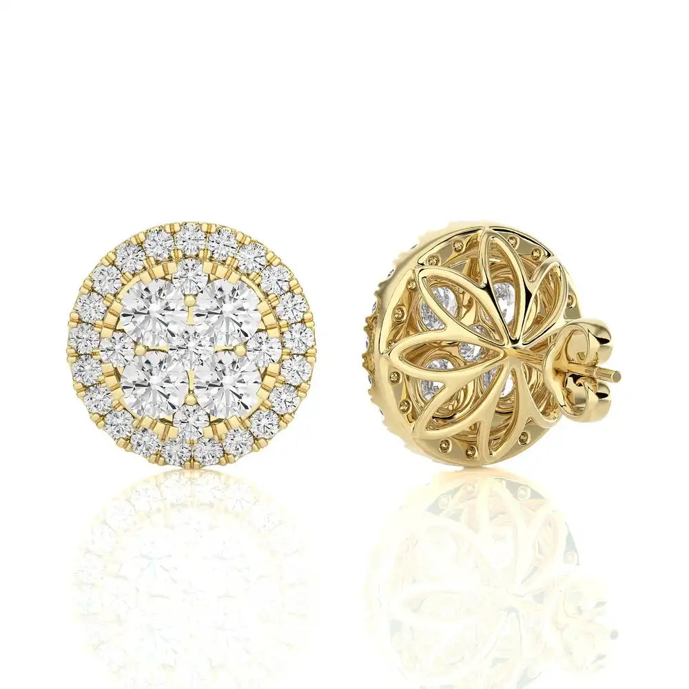 1-1/4 CTW Classic and Timeless Moonlight Cluster Stud Earring with Halo