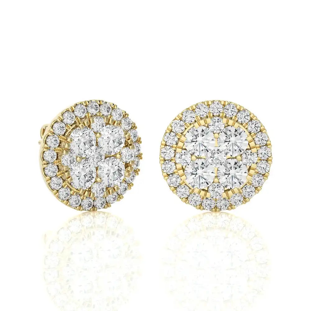 1-1/4 CTW Classic and Timeless Moonlight Cluster Stud Earring with Halo