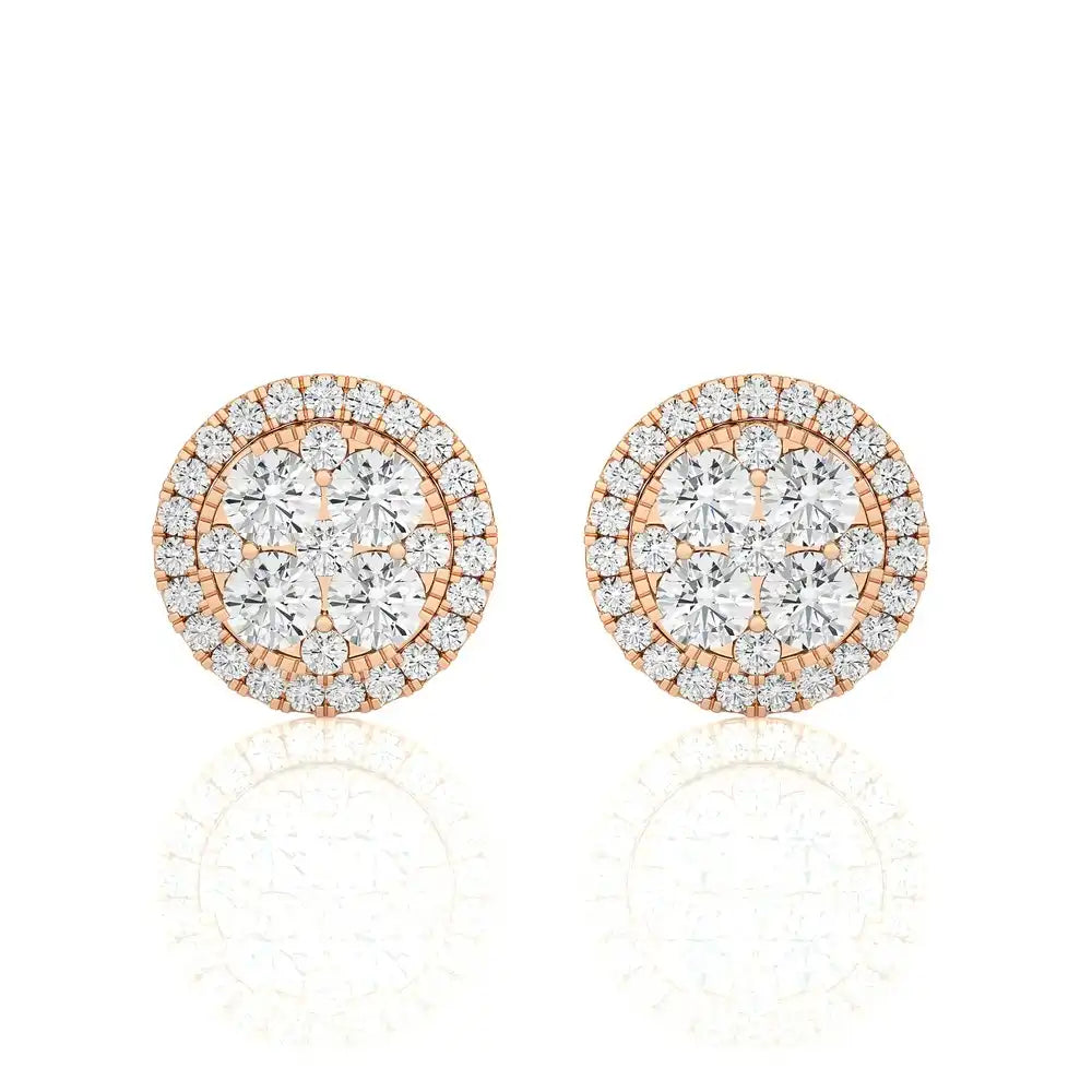 1-3/4 CTW  Natural Diamond Round Cluster Stud Earrings