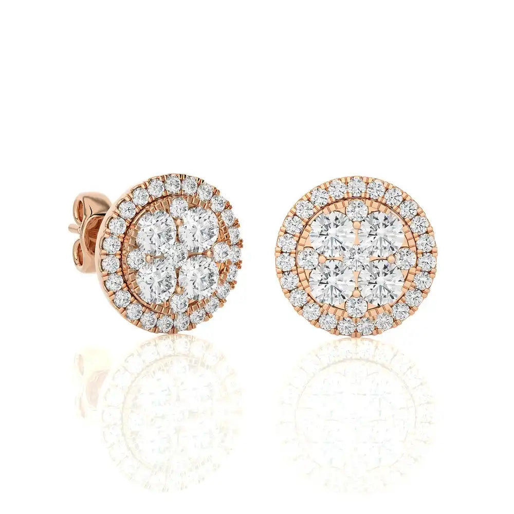 1-3/4 CTW  Natural Diamond Round Cluster Stud Earrings