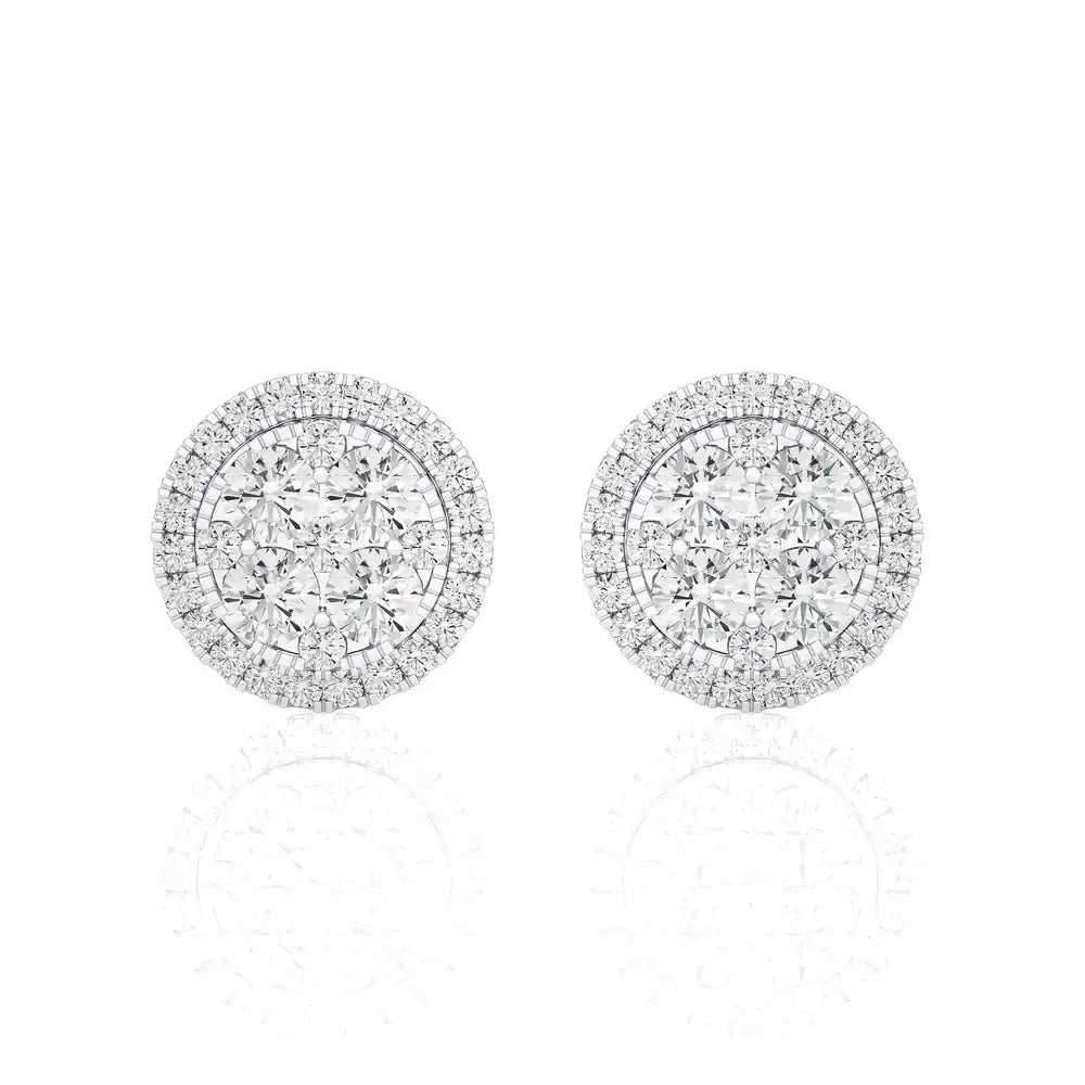 1-3/4 CTW  Natural Diamond Round Cluster Stud Earrings