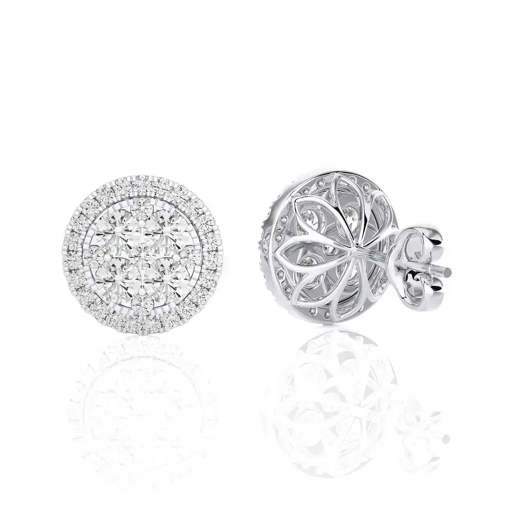 1-3/4 CTW  Natural Diamond Round Cluster Stud Earrings