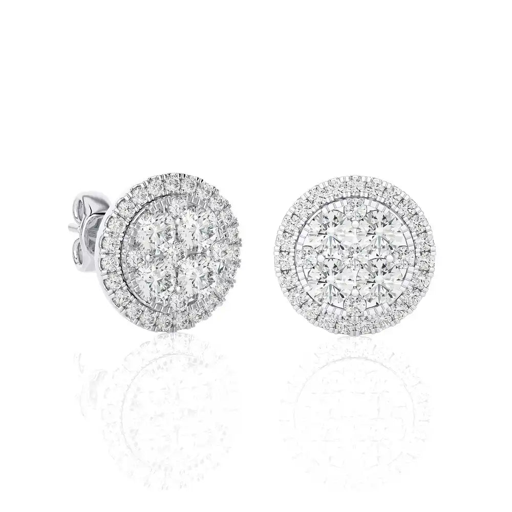 1-3/4 CTW  Natural Diamond Round Cluster Stud Earrings