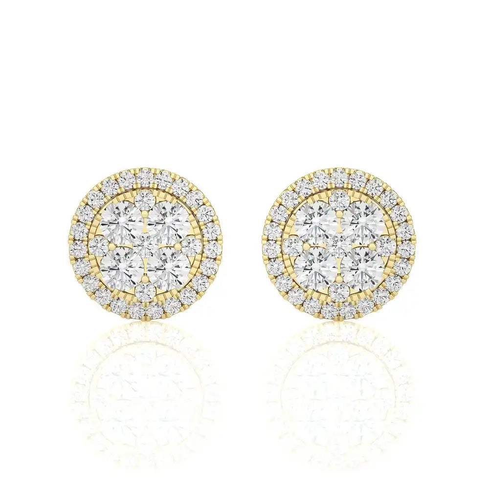 1-3/4 CTW  Natural Diamond Round Cluster Stud Earrings