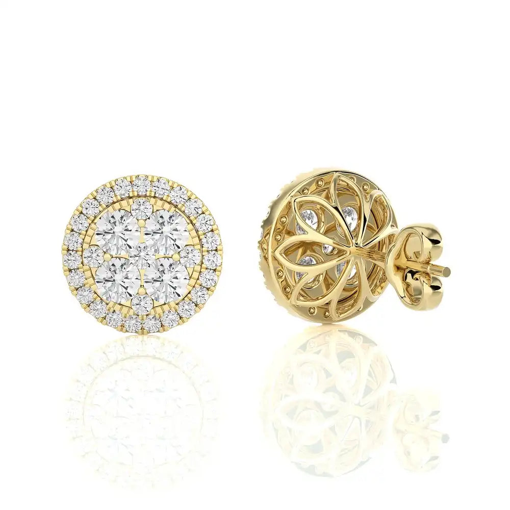 1-3/4 CTW  Natural Diamond Round Cluster Stud Earrings