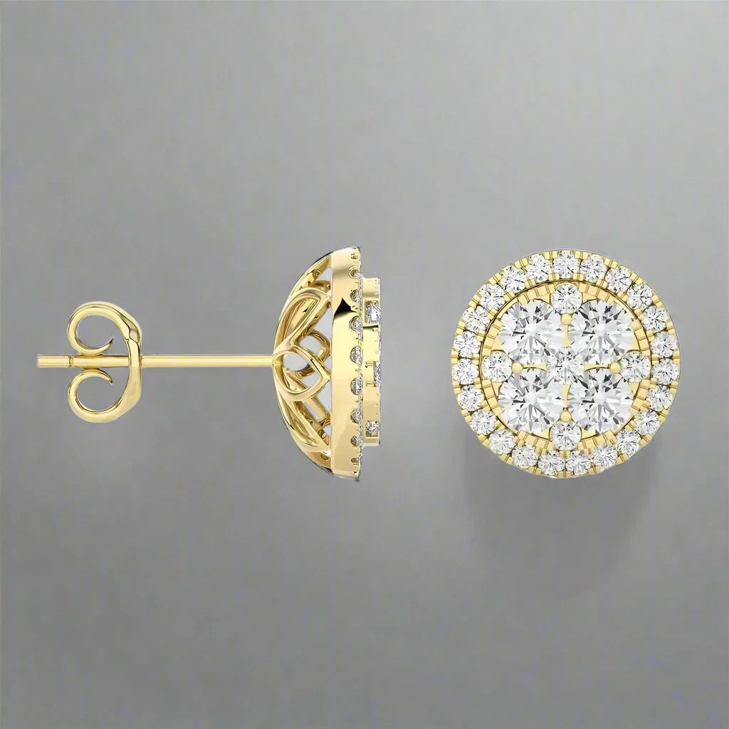 1-3/4 CTW  Natural Diamond Round Cluster Stud Earrings