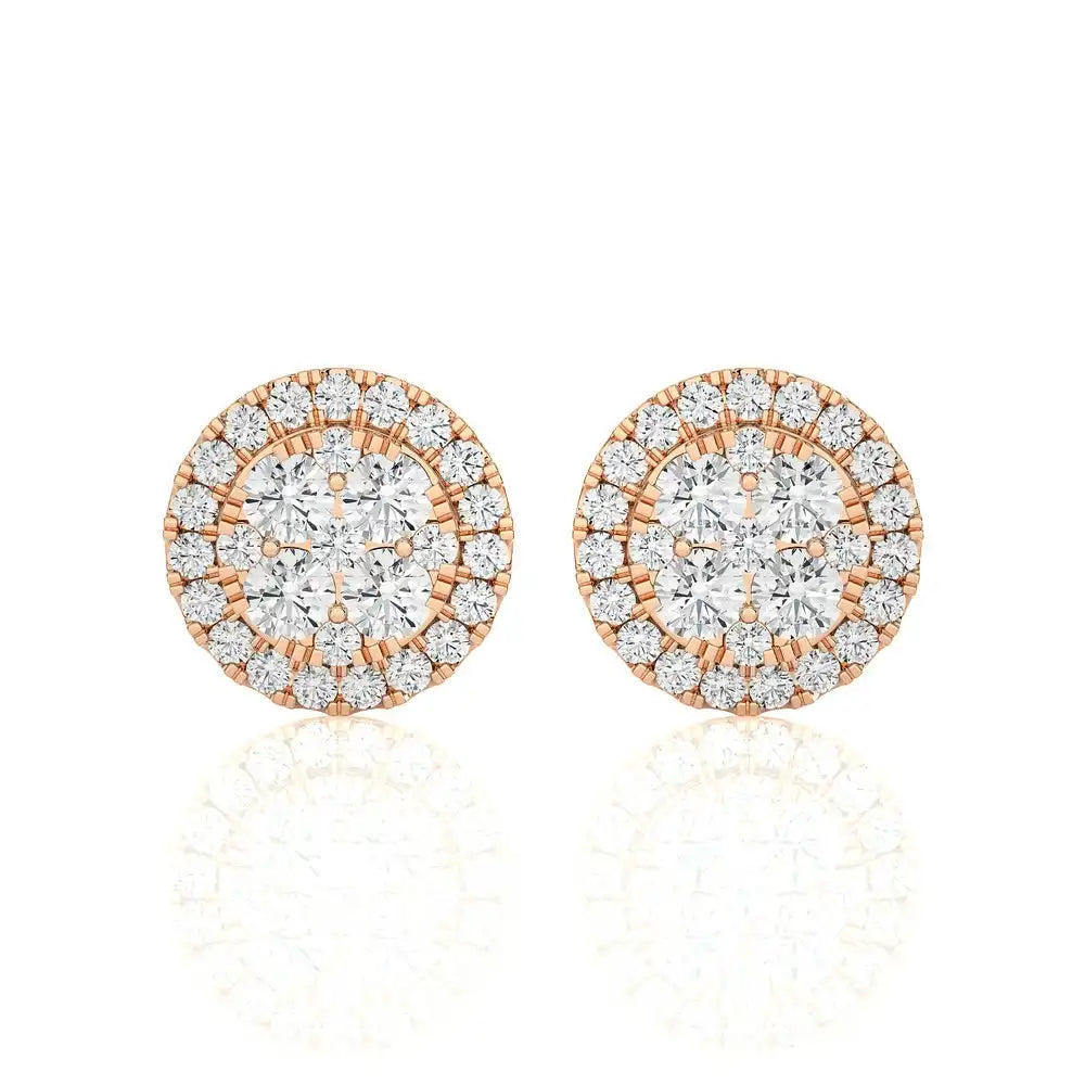 7/8 CTW Moonlight Round Cluster Diamond Halo Stud Earring.