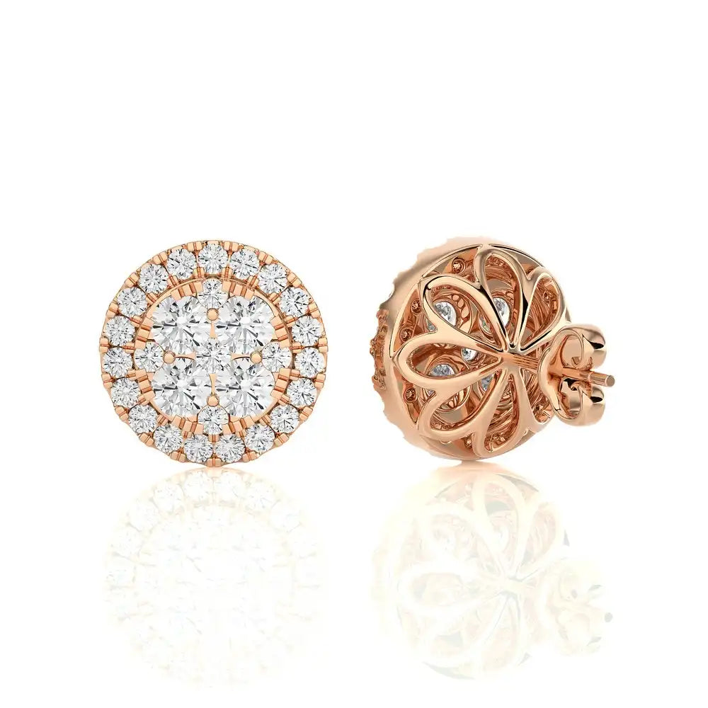 7/8 CTW Moonlight Round Cluster Diamond Halo Stud Earring.