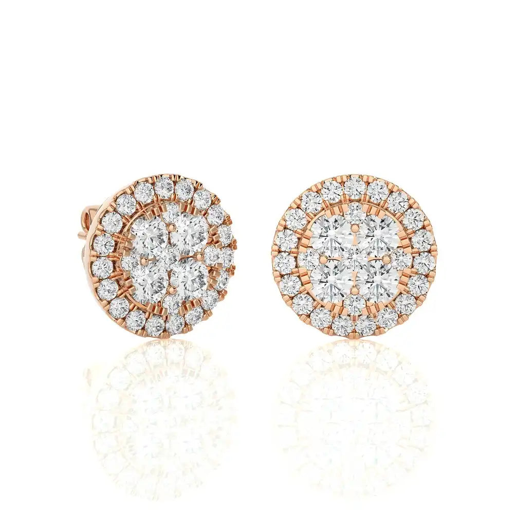 7/8 CTW Moonlight Round Cluster Diamond Halo Stud Earring.