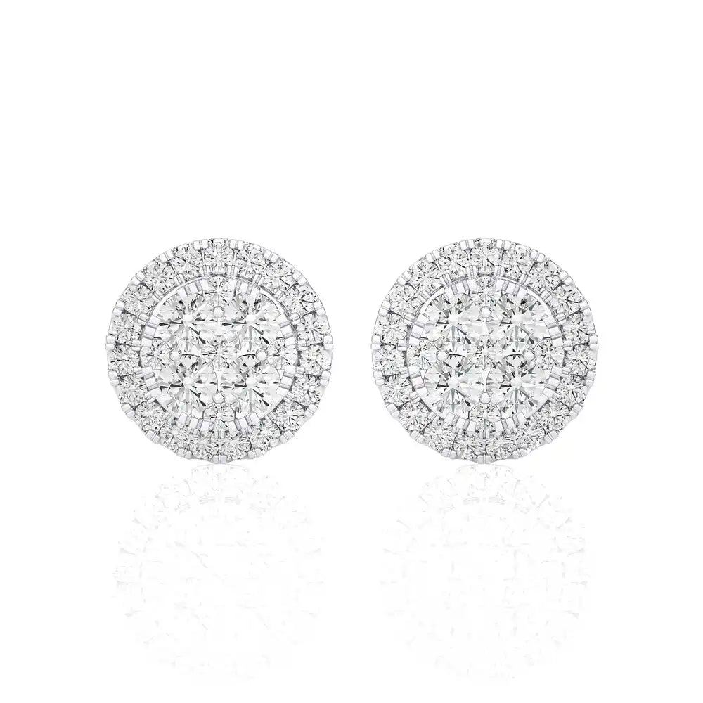 7/8 CTW Moonlight Round Cluster Diamond Halo Stud Earring.