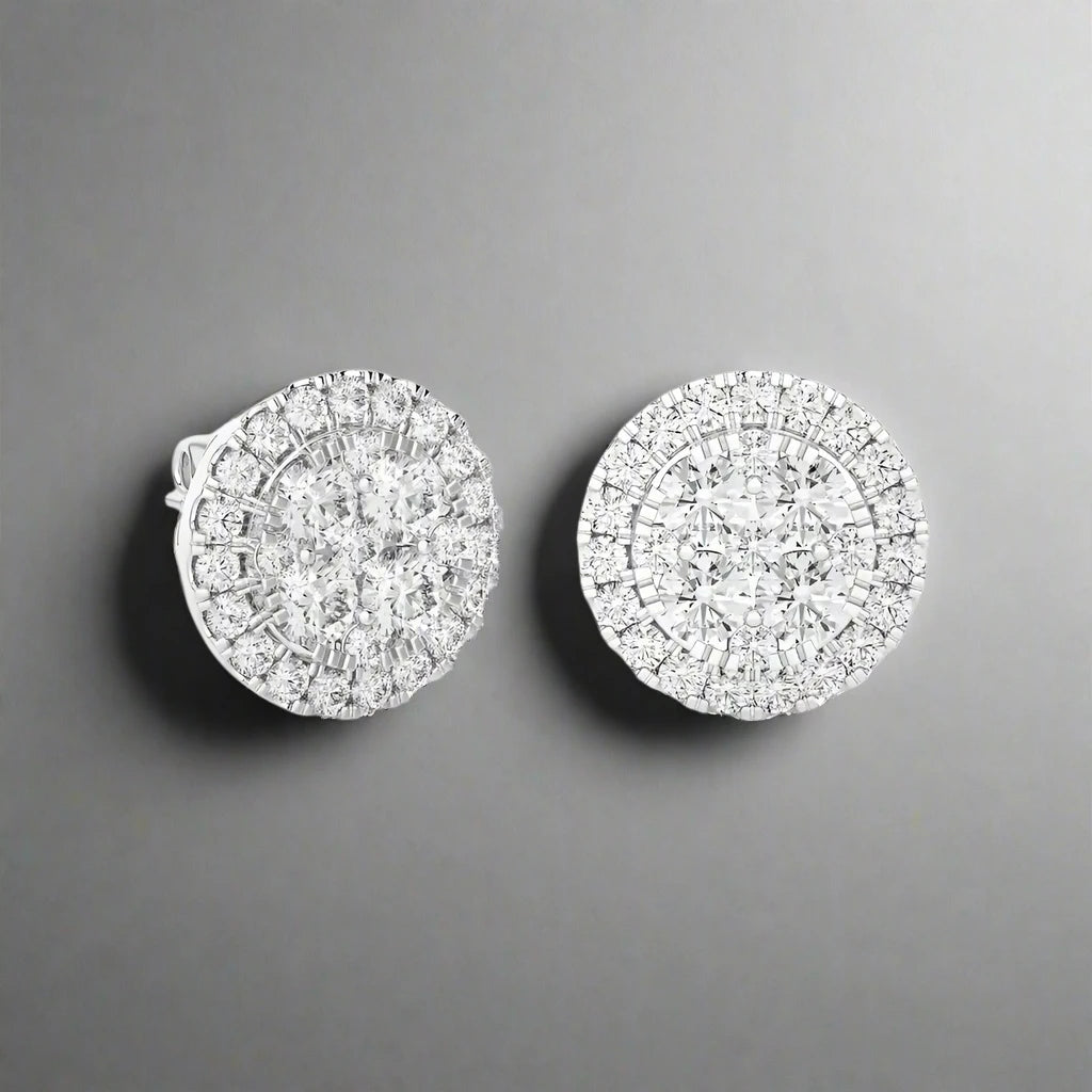 7/8 CTW Moonlight Round Cluster Diamond Halo Stud Earring.