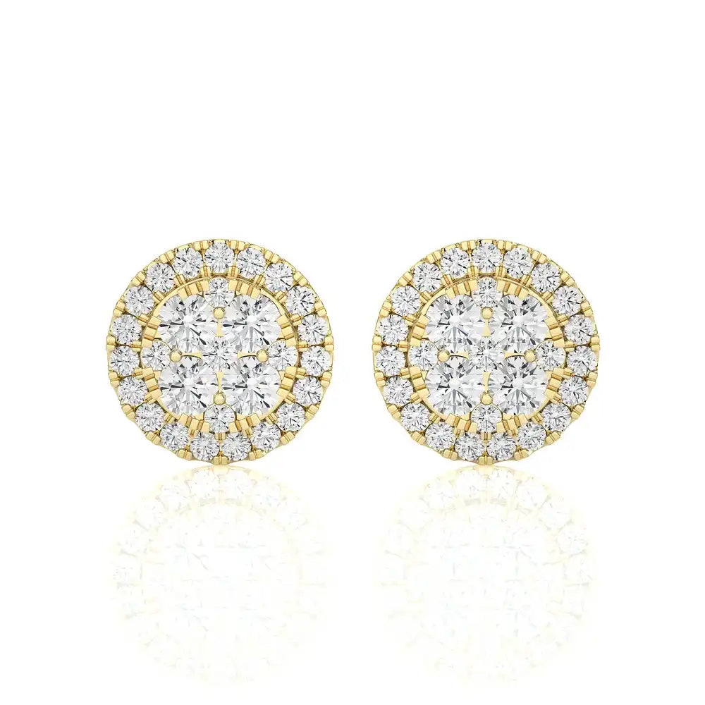 7/8 CTW Moonlight Round Cluster Diamond Halo Stud Earring.