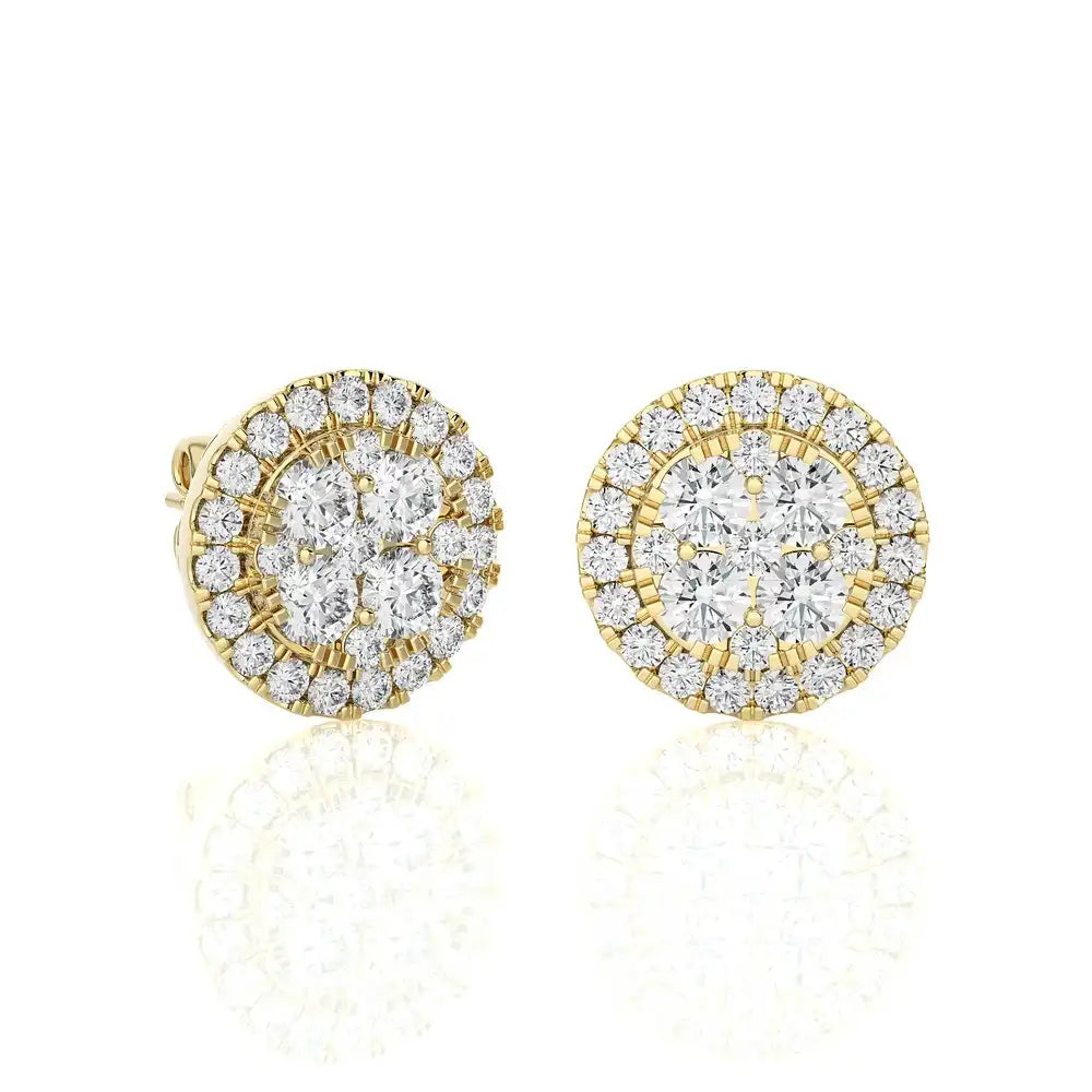 7/8 CTW Moonlight Round Cluster Diamond Halo Stud Earring.