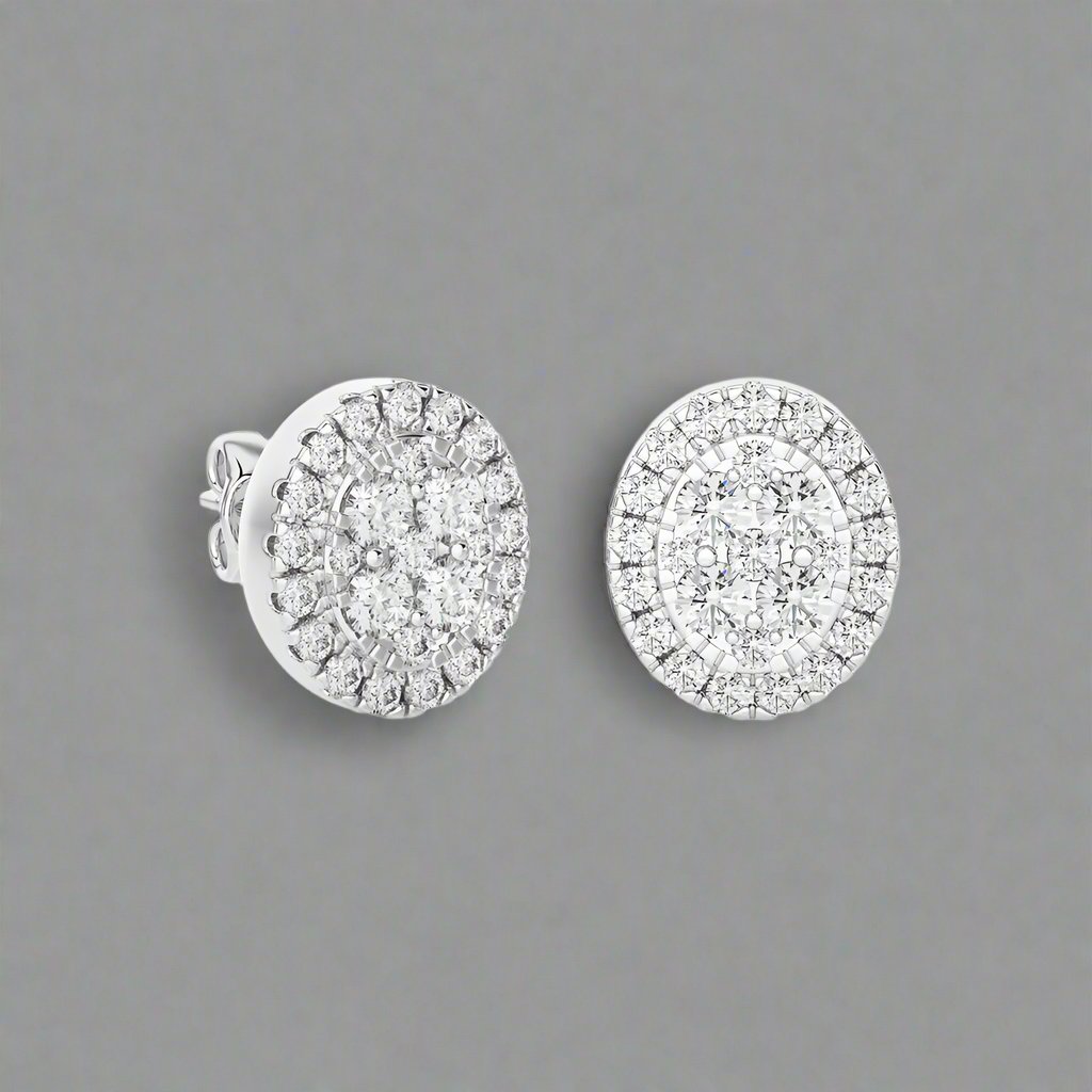 1/3 CTW Elegant Classic Moonlight Oval Cluster Stud Earring