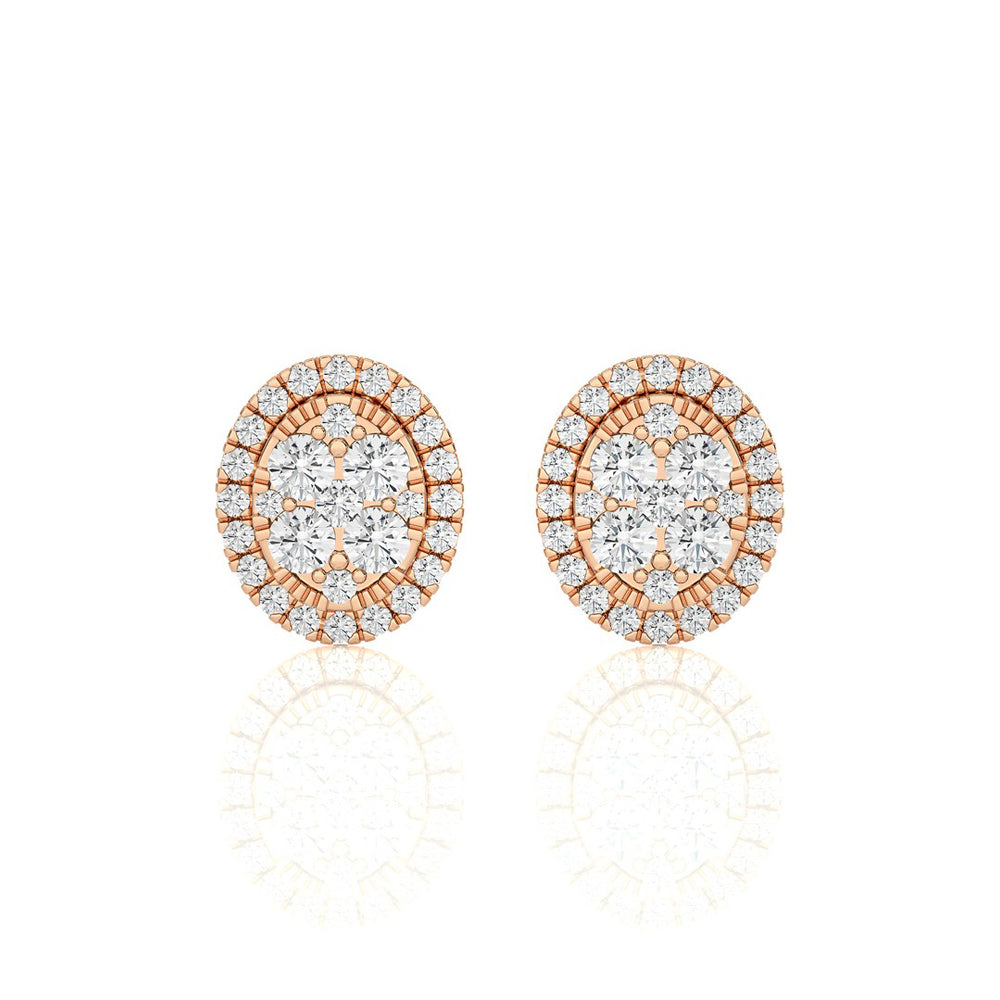 7/8 CTW Moonlight Oval Cluster Diamond Stud Earring.