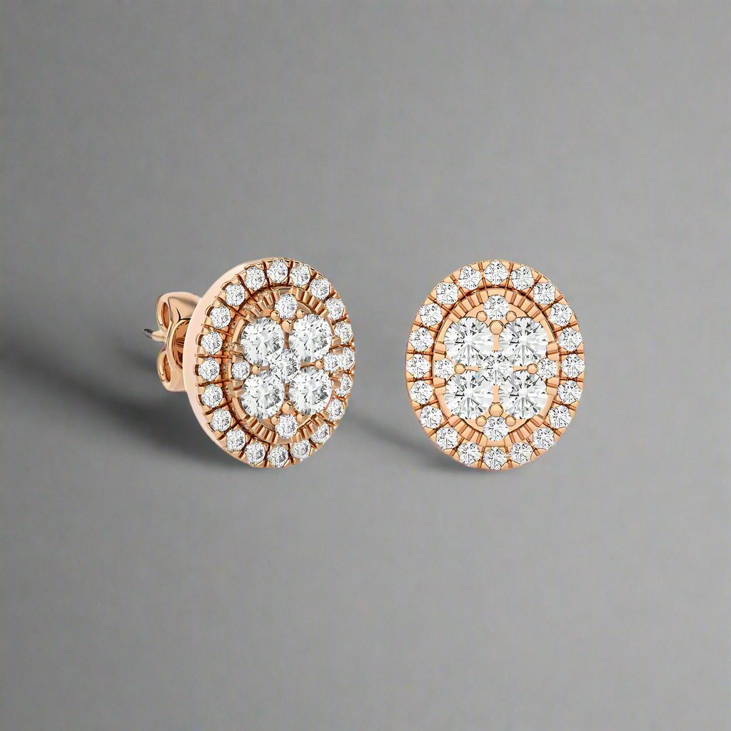 7/8 CTW Moonlight Oval Cluster Diamond Stud Earring.