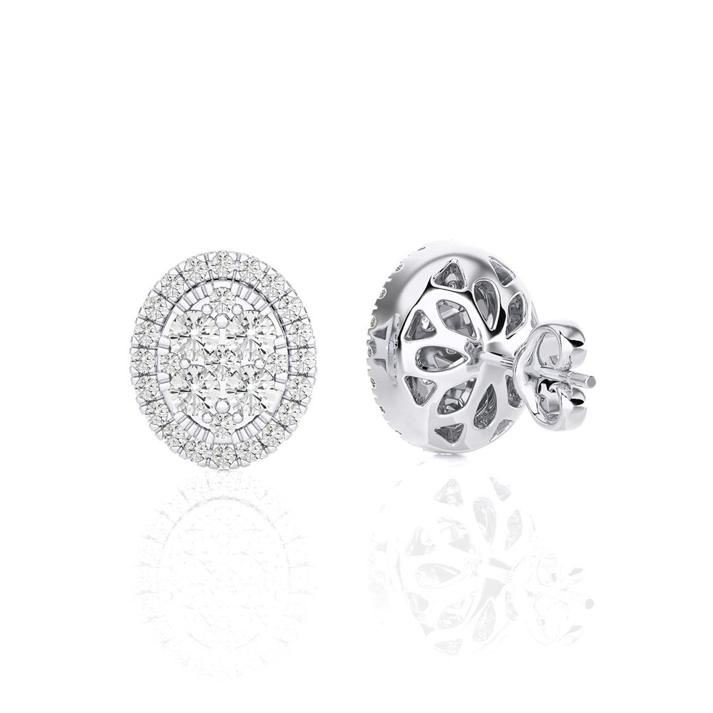 7/8 CTW Moonlight Oval Cluster Diamond Stud Earring.