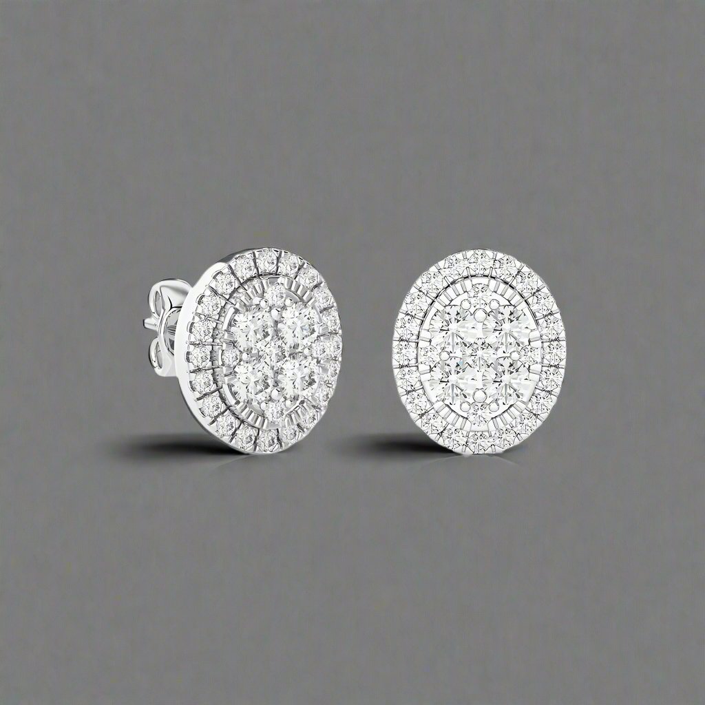 7/8 CTW Moonlight Oval Cluster Diamond Stud Earring.