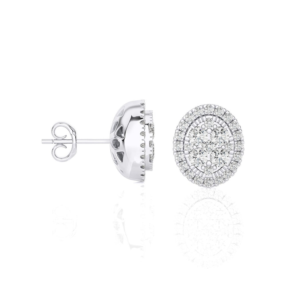 7/8 CTW Moonlight Oval Cluster Diamond Stud Earring.